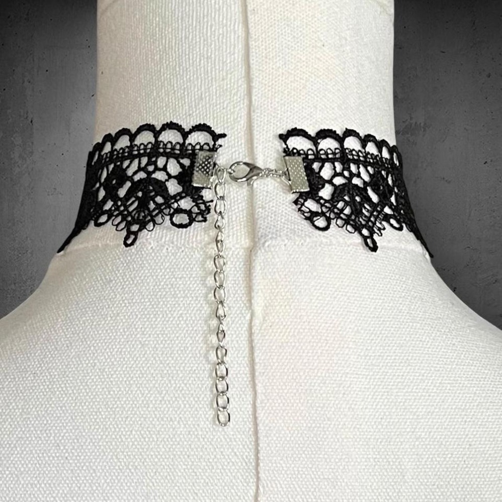 Black Lace Beaded Choker Necklace - Picture 3 of 4